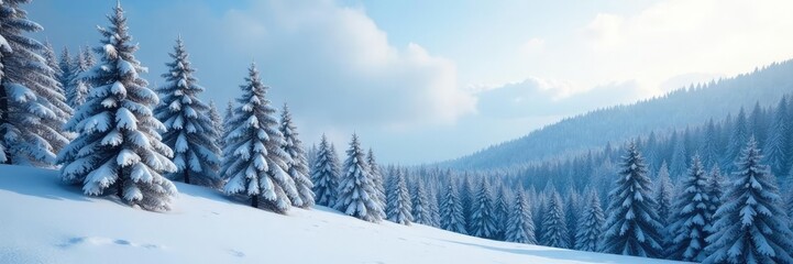 Obraz premium The forest is blanketed with a thick layer of snow with fir trees in the foreground, fir, vast, landscape
