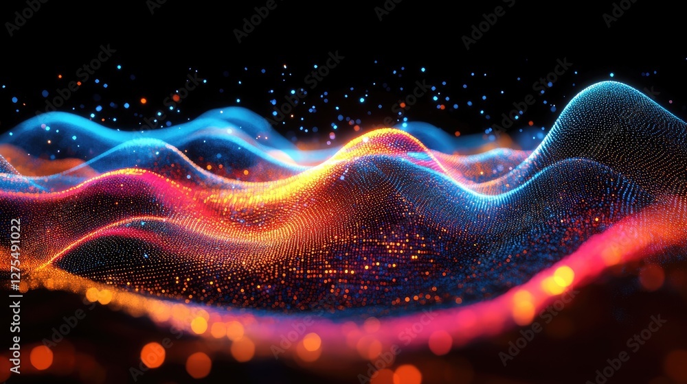 Poster Vibrant, abstract waves of light in a colorful fusion, illustrating the power of collaboration and shared goals in a dynamic display