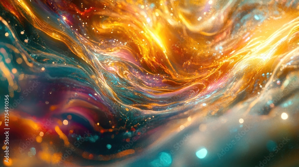 Poster Vibrant, abstract waves of light in a colorful fusion, illustrating the power of collaboration and shared goals in a dynamic display