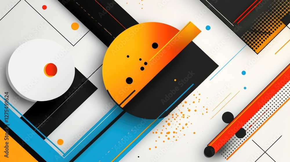 Poster vibrant geometric shapes and angular reflections, forming a modern abstract background with bold, co