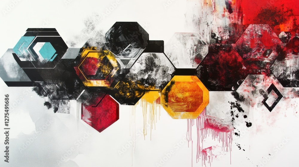 Aufkleber abstract colorful hexagonal shapes on white canvas background