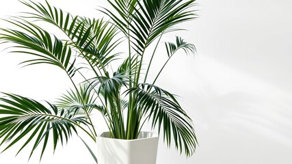 Obraz premium Tall Parlor Palm in Minimalist White Pot - AI Photorealistic