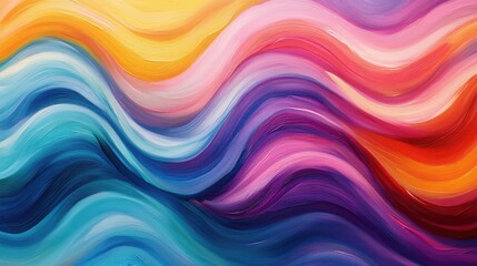 Fototapeta premium Vibrant multicolor gradient brushstrokes form an abstract, smooth texture with flowing, wavy lines, creating a dynamic and colorful composition