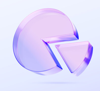 3d glass morphism holographic pie chart render icon. Crystal light gradient pie graph for business presentation of analytics data. Circle diagram for percent budget analysis, finance. 3D illustration