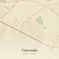 Fototapeta premium Vintage map of Guesnain, France.