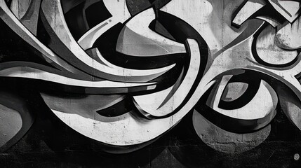 Abstract Black and White Graffiti Artwork on Urban Wall Surface