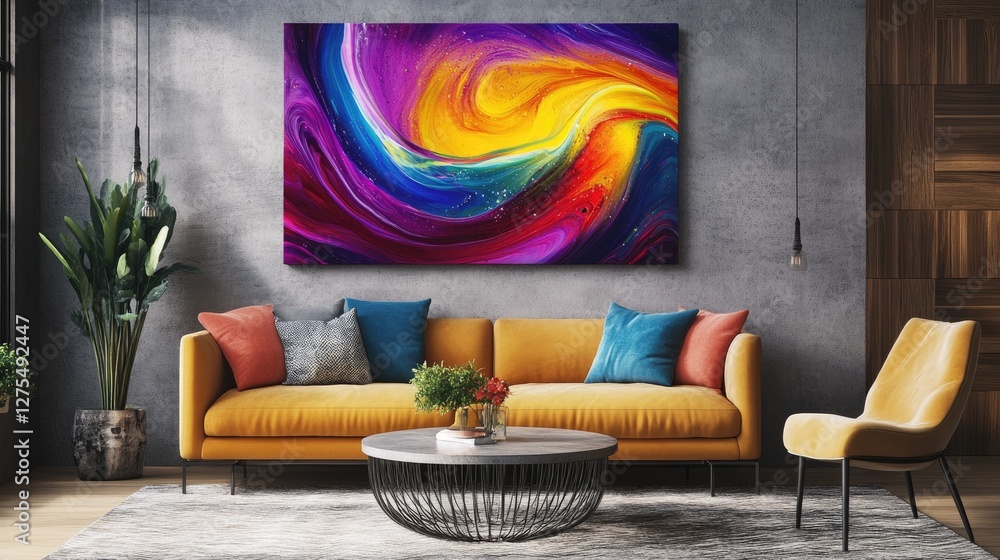 Aufkleber Vibrant swirling fluid art with colors merging and flowing together in an abstract design, creating a striking and mesmerizing canvas composition