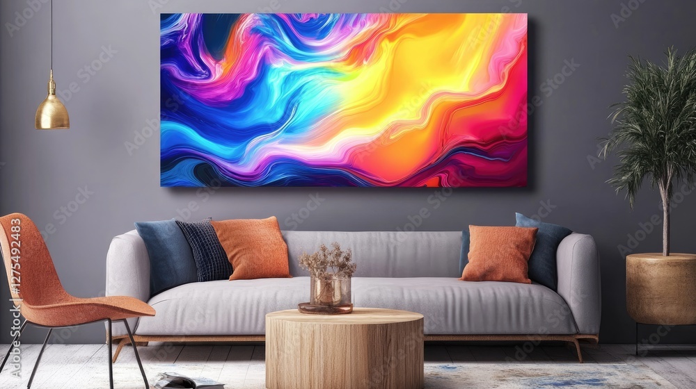 Aufkleber Vibrant swirling fluid art with colors merging and flowing together in an abstract design, creating a striking and mesmerizing canvas composition