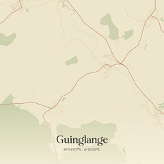 Obraz premium Vintage map of Guinglange, France.