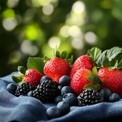 Obraz premium Vibrant Summer Themed Backdrop with Fresh Strawberries and Berries