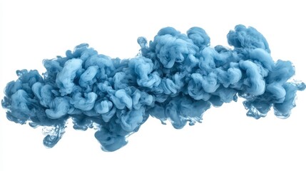 Abstract Blue Smoke Cloud Swirling Gracefully Against White Background