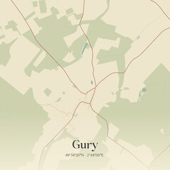Obraz premium Vintage map of Gury, France.