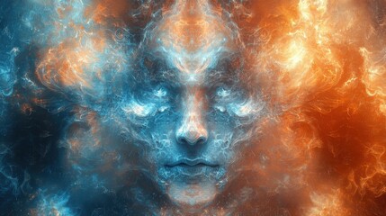 Ethereal Visage of Illusion and Reality Surrounded by Colorful Swirls of Light and Energy