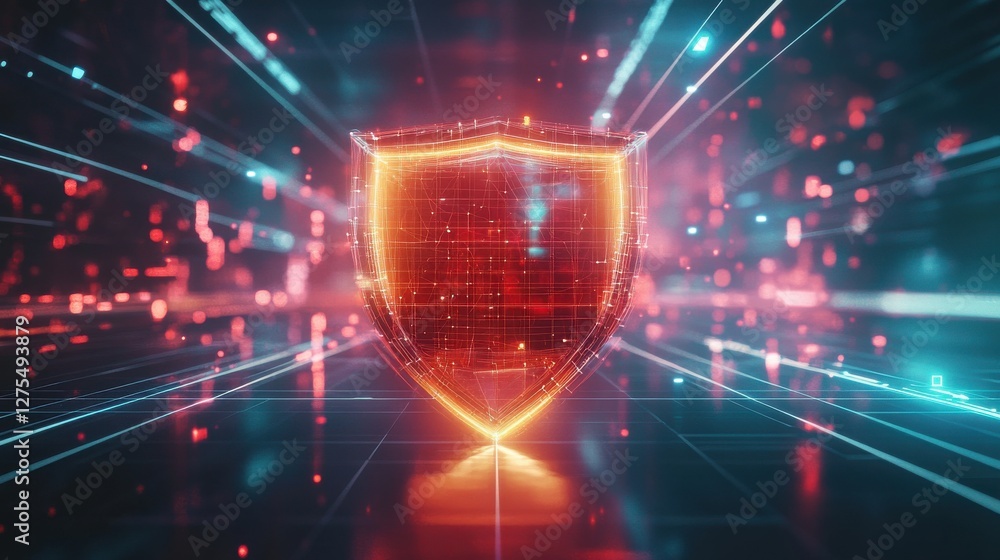 Poster digital shield with abstract data background in cyber security concept