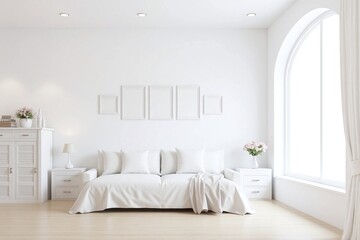 Fototapeta premium Modern living room white color scheme white sofa nightstands