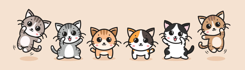 Cute cat cartoon set illustration