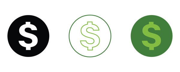 Dollar sign icon vectors, outline style dollar sign isolated on white background. 