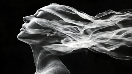 A manipulated photo where a person's breath is visualized as gentle waves