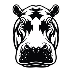 Hippopotamus face black silhouette vector, high details.t