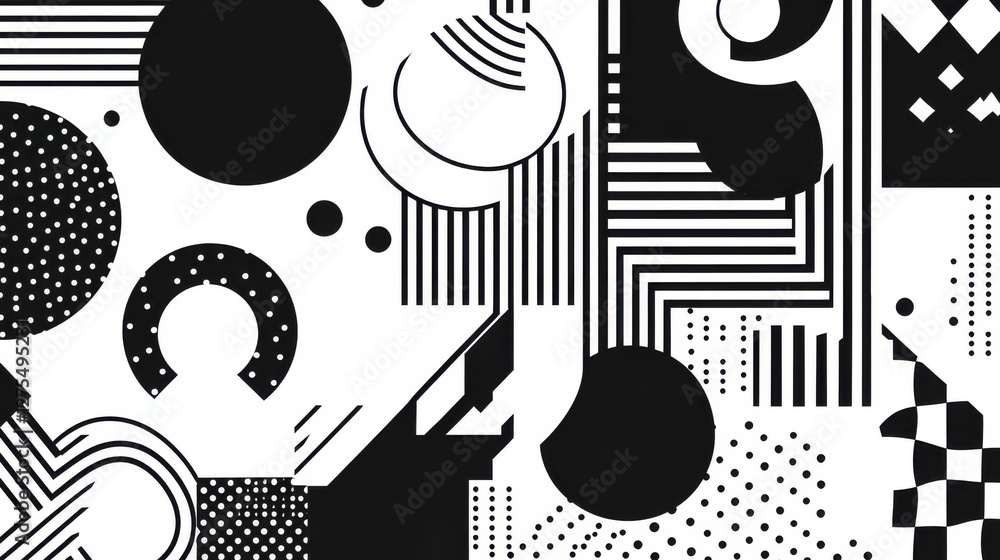 Poster abstract black and white geometric patterns with circles and lines