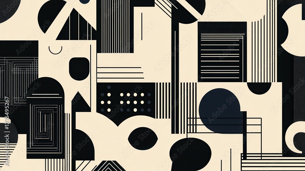 Poster abstract geometric patterns in monochrome with bold shapes and lines