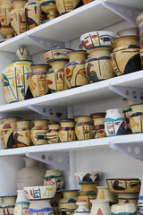 Egyptian alabaster vases and pots as souvenirs in Luxor, Egypt