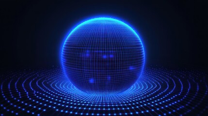 Fototapeta premium Blue Glowing Sphere with Grid Pattern on Dark Background