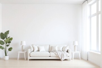 Modern living room white color scheme white sofa side tables (2)