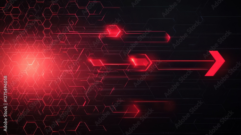 Poster dynamic red hexagonal pattern with speed lines and glowing effects