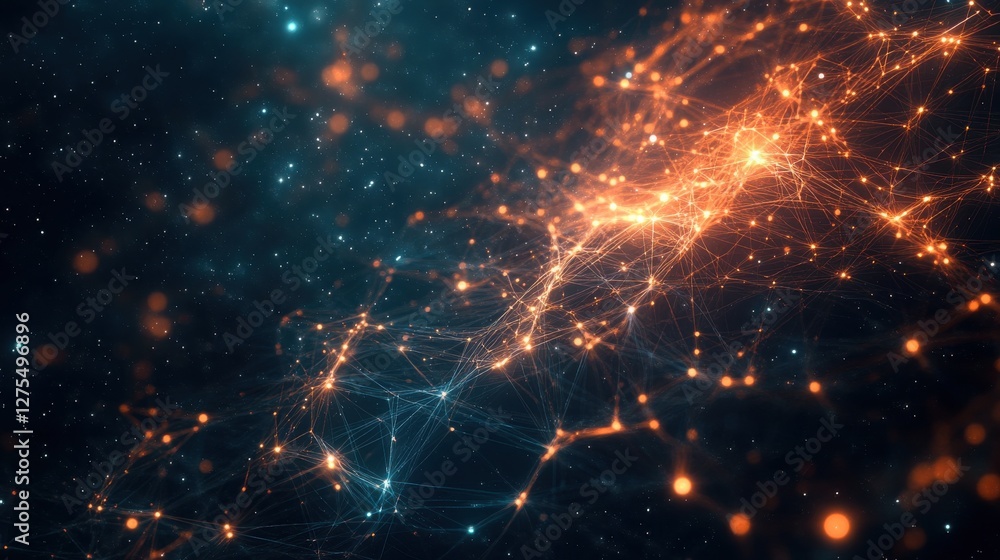 Aufkleber futuristic network of glowing nodes and lines in dark space