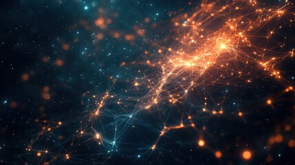 Fototapeta premium Futuristic Network of Glowing Nodes and Lines in Dark Space