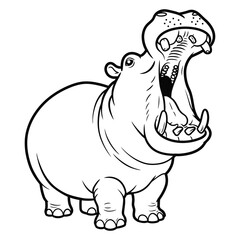 Hippopotamus silhouette vector illustration, white background.