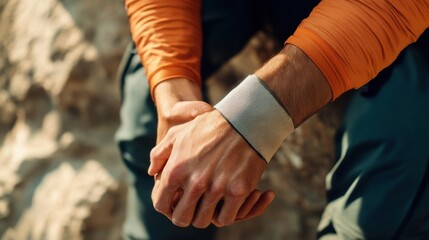 Sports injury from a wrist fracture during rock climbing. Featuring rehabilitation and recovery