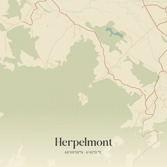 Fototapeta premium Vintage map of Herpelmont, France.