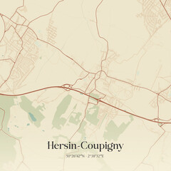 Vintage map of Hersin-Coupigny, France.
