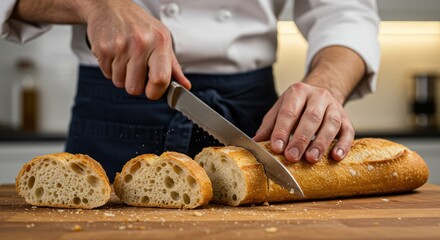 Slicing a golden baguette