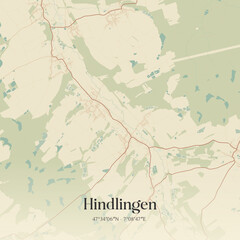 Fototapeta premium Vintage map of Hindlingen, France.