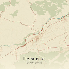 Vintage map of Ille-sur-Têt, France.
