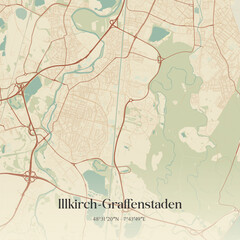 Fototapeta premium Vintage map of Illkirch-Graffenstaden, France.
