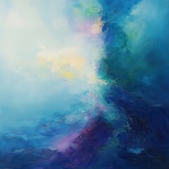 Abstract Artwork of Soft Blue and Green Hues with Gentle Light Diffusion and Dynamic Textures