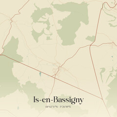 Obraz premium Vintage map of Is-en-Bassigny, France.