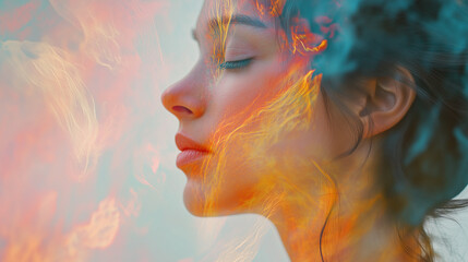 A portrait with a digital overlay of a calm, abstract pattern, suggesting inner peace