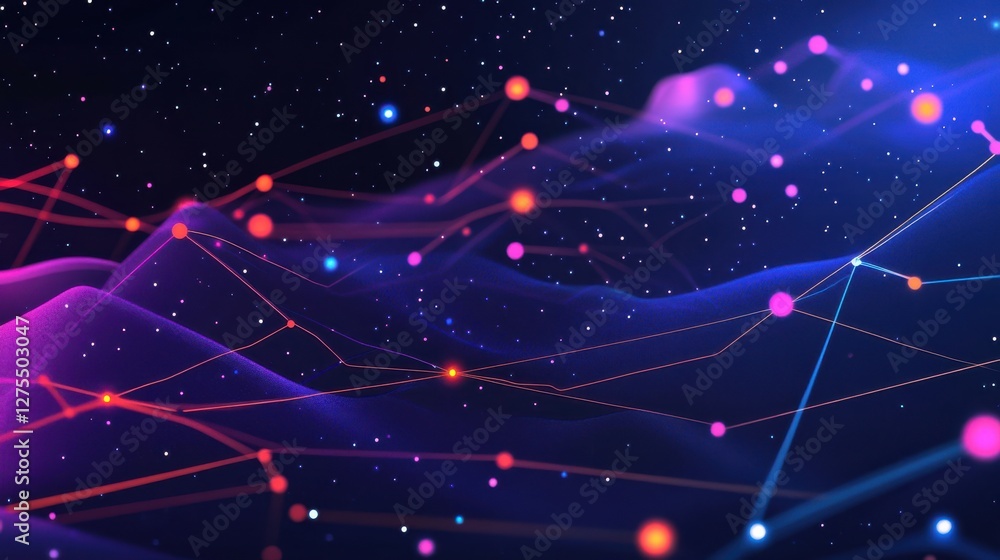 Poster futuristic abstract background with bright points and waves