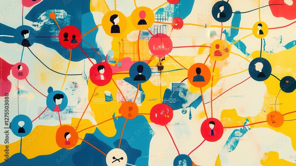 Poster colorful connection visualization with profiles and network design