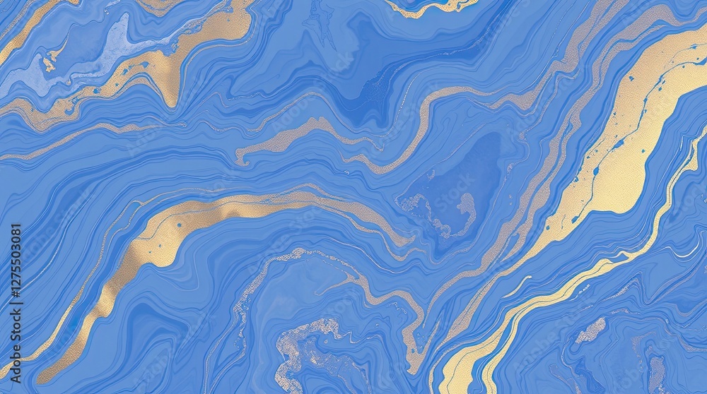 Poster abstract blue and gold marbled texture with swirling patterns, creating a vibrant and dynamic visual