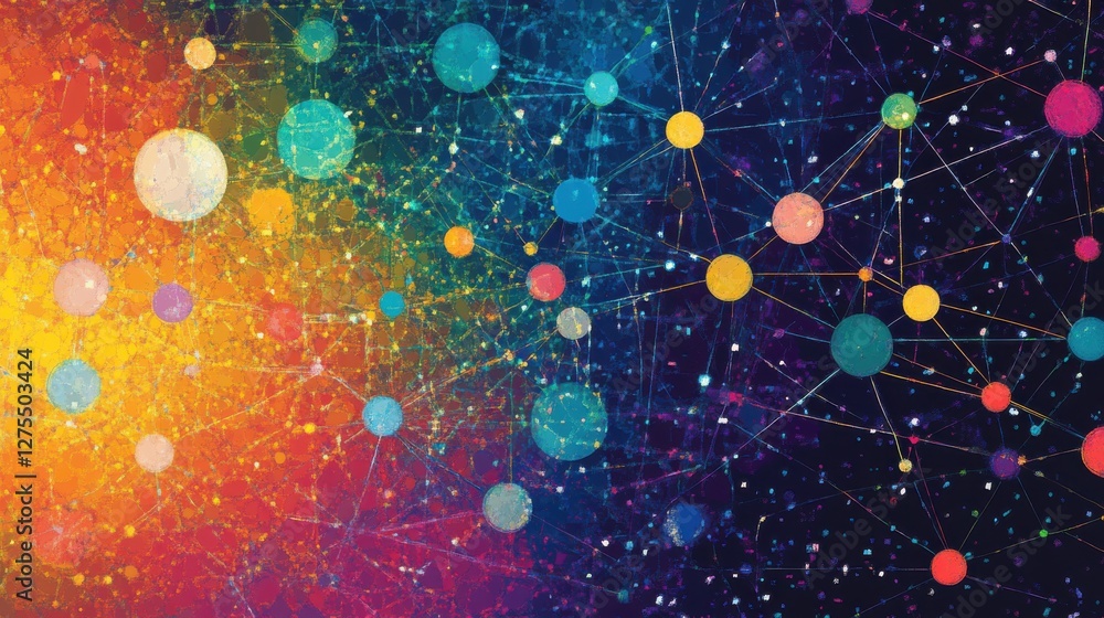 Poster colorful abstract network visualization with connection points