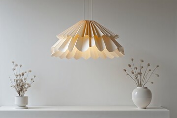 Crafty Paper Lampshade Dangling in a Minimalistic White Setting � 3D Rendering