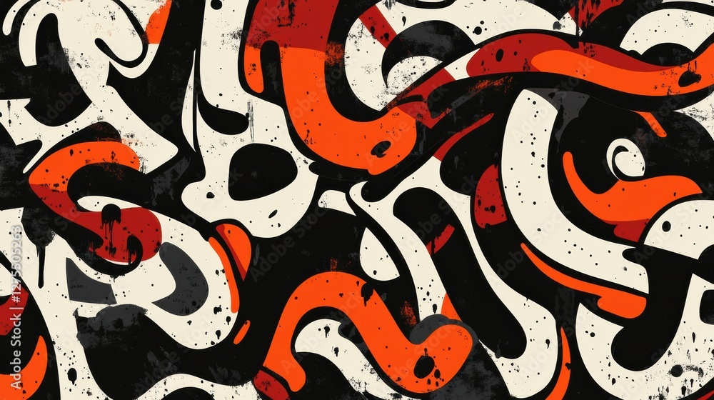 Poster abstract colorful snake pattern with bold swirls and curves