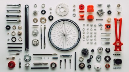 Bicycle Components Arrangement on White Background for Mechanics