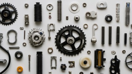 Fototapeta premium Detailed Collection of Various Bicycle Gears and Components Layout